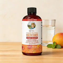 Liquid Multivitamin+Hair Growth | Clinically Tested for Thicker Hair & Facial Wrinkles in Women | Lustriva Hair Growth Supplement | Peach Mango 15 Fl Oz