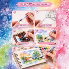 Mini Watercolor Travel Set, 8 Grids, 12 Colors