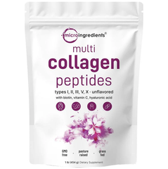 Ingredients Multi Collagen Peptides Powder - Hydrolyzed Protein Peptides With Hyaluronic Acid, Biotin & Vitamin C Unflavored