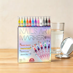 3D Nail Art Pens Set | 12 Vibrant Colors Fine Tip 0.5mm | Quick-Dry Liner & Dotting Tools for Home