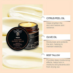 Organic Grass-Fed Beef Tallow Balm with Raw Honey - Moisturizing Cream for Soft, Smooth Skin - Handmade All-Natural Moisturizer 57g.