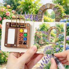 Mini Watercolor Travel Set, 8 Grids, 12 Colors