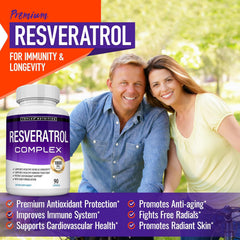 Resveratrol Supplement 1800 mg Antioxidant Complex - Overall Health Support, Brain Function, for Men Women, 90 Capsules