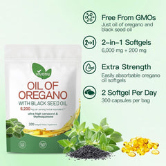 Oil of Oregano Capsules, Balanced Oil of Oregano with Black Seed Oil, Organic OreganoOil Softgels,Non-GMO