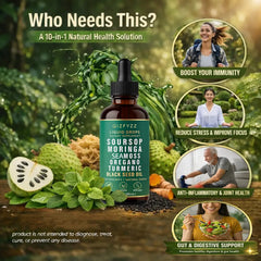 Soursop Bitters Liquid Drops 10-in-1 with Moringa, Turmeric, Black Seed Oil, Oregano| Herbal Extracts for Overall Health | Vegan, Non-GMO | 2 fl. oz