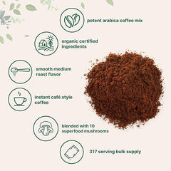 Organic Instant 10 in 1 Mushroom Coffee Powder, 14 Ounce (158 Servings) | Premium Arabica Coffee with Lion’s Mane, Chaga, Reishi & More