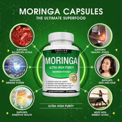 Moringa Capsules 1200mg Pure Oleifera Leaf Superfood for Immune & Skin Health | Vegan, Non-GMO | 90 Capsules