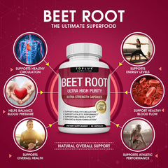 Toplux Organic Beet Root Capsules 1950mg Pure Beetroot Supplement