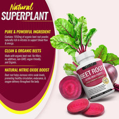 Toplux Organic Beet Root Capsules 1950mg Pure Beetroot Supplement