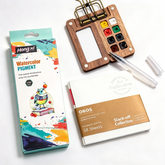 Mini Watercolor Travel Set, 8 Grids, 12 Colors