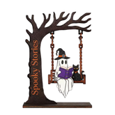Halloween Wooden Book Swing Decor – Reading Corner Desk Decoration for Book Lovers