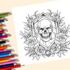 Sugar Skull Coloring Book – 24-Page Gothic Floral Designs