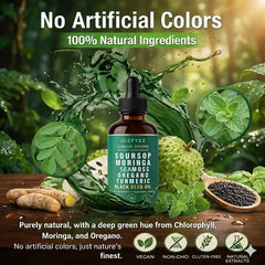 Soursop Bitters Liquid Drops 10-in-1 with Moringa, Turmeric, Black Seed Oil, Oregano| Herbal Extracts for Overall Health | Vegan, Non-GMO | 2 fl. oz