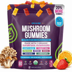 Organic Mushroom Gummies & Ashwagandha - Mixed Berry, 80 ct | KSM-66 Ashwagandha Gummies with 7 Superfood Mushroom
