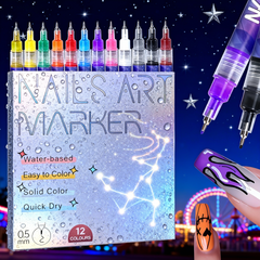 3D Nail Art Pens Set | 12 Vibrant Colors Fine Tip 0.5mm | Quick-Dry Liner & Dotting Tools for Home
