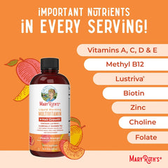 Liquid Multivitamin+Hair Growth | Clinically Tested for Thicker Hair & Facial Wrinkles in Women | Lustriva Hair Growth Supplement | Peach Mango 15 Fl Oz