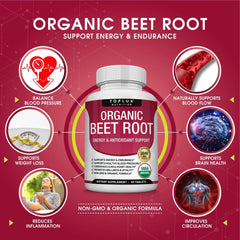 Organic Beet Root Powder Tablets 2040mg – Energy & Circulation Support (90 Ct)