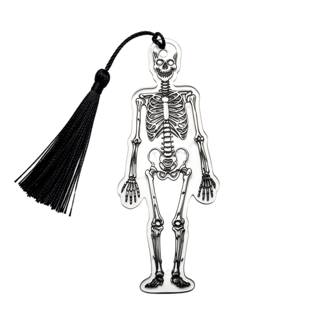 2-Piece 2D Skeleton Bookmarks – Gothic Halloween Book Markers with Tassels