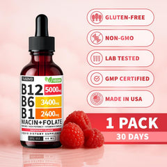 (1-PACKRaspberry) Vitamin B12 Liquid Supplement Drops  - Edible Support for Energy, Brain & Heart, Non-GMO & Gluten-Free, 4 FI Oz