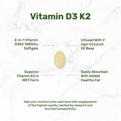 D3 & K2 MK-7 Synergy Complex | Supports Immune, Bone & Dental Health | 250 Easy-Swallow Softgels with Coconut Oil