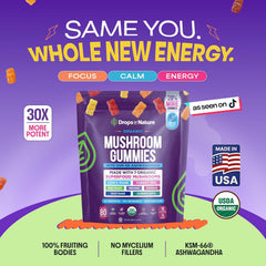 Organic Mushroom Gummies & Ashwagandha - Mixed Berry, 80 ct | KSM-66 Ashwagandha Gummies with 7 Superfood Mushroom
