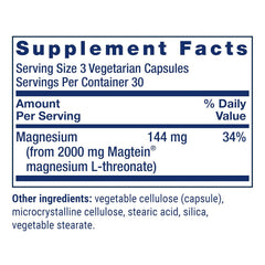 Neuro-Mag Magnesium L-Threonate, Memory Health, Quick Thinking, Cognitive Health Support, Vegetarian, Non-GMO, 90 Vegetarian Capsules (144 mg from 2000 mg Magtein magnesium L-threonate