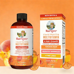 Liquid Multivitamin+Hair Growth | Clinically Tested for Thicker Hair & Facial Wrinkles in Women |  Vitamin C & D3 | Peach Mango 15 Fl Oz