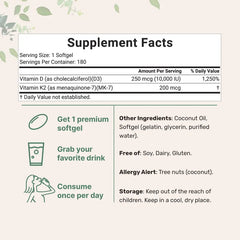 Micro Ingredients Vitamin D3 K2 Supplement Softgels - Coconut Flavor