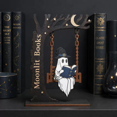 Halloween Wooden Book Swing Decor – Reading Corner Desk Decoration for Book Lovers