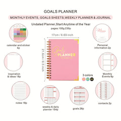 Goals Planner Notebook – Hardcover Spiral-Bound Journal for Daily Planning & Goal Setting