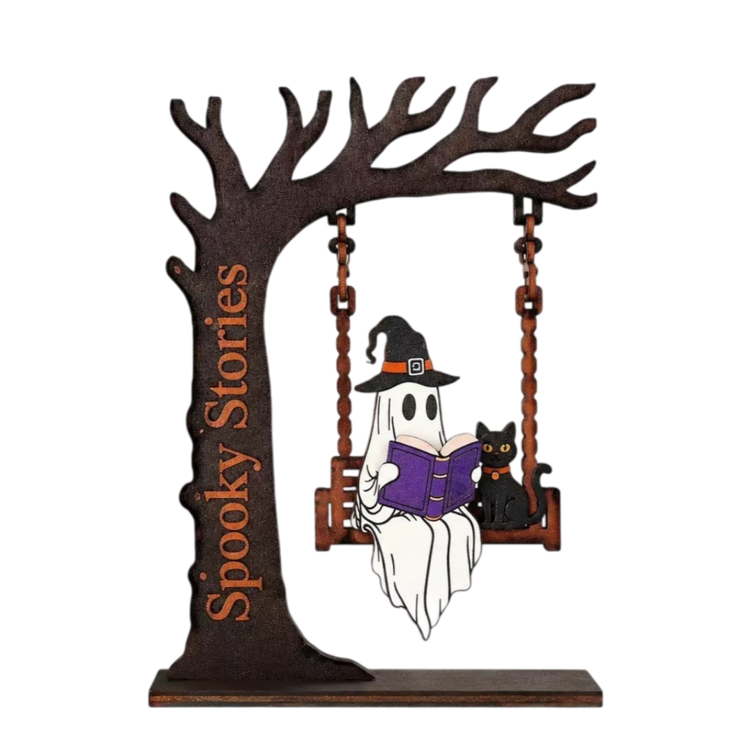 Halloween Wooden Book Swing Decor – Reading Corner Desk Decoration for Book Lovers