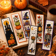 Halloween Cross Stitch Bookmark Kit – DIY Embroidery Bookmarks for Book Lovers
