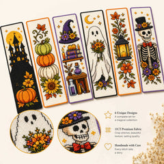 Halloween Cross Stitch Bookmark Kit – DIY Embroidery Bookmarks for Book Lovers