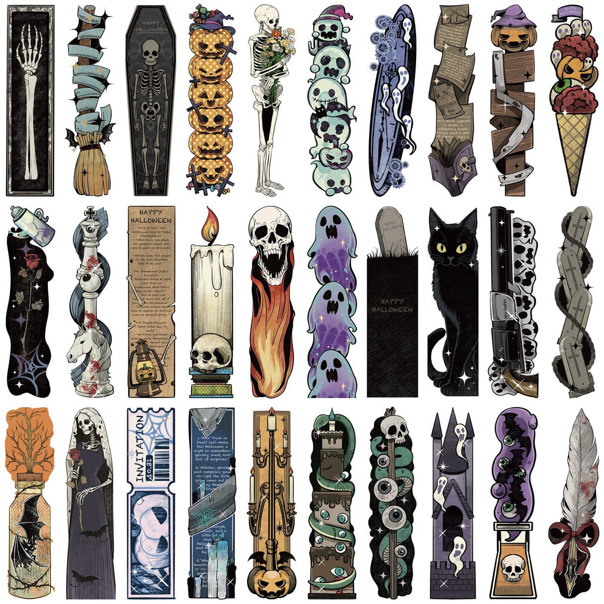 30-Piece Vintage Halloween Bookmarks – Pumpkin & Skull Reading Page Markers