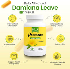 Damiana Capsules,  Leaves & Magnesium, A Dietary Supplement Maintaining Energy Balance, Reduce Stress And Sleep Better, 60 Capsules