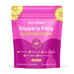 Slippery Kitty Feminine Probiotic + Moisture Gummies - All in One Solution with Slippery Elm 60 Count Pineapple Flavor