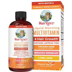 Liquid Multivitamin+Hair Growth | Clinically Tested for Thicker Hair & Facial Wrinkles in Women |  Vitamin C & D3 | Peach Mango 15 Fl Oz